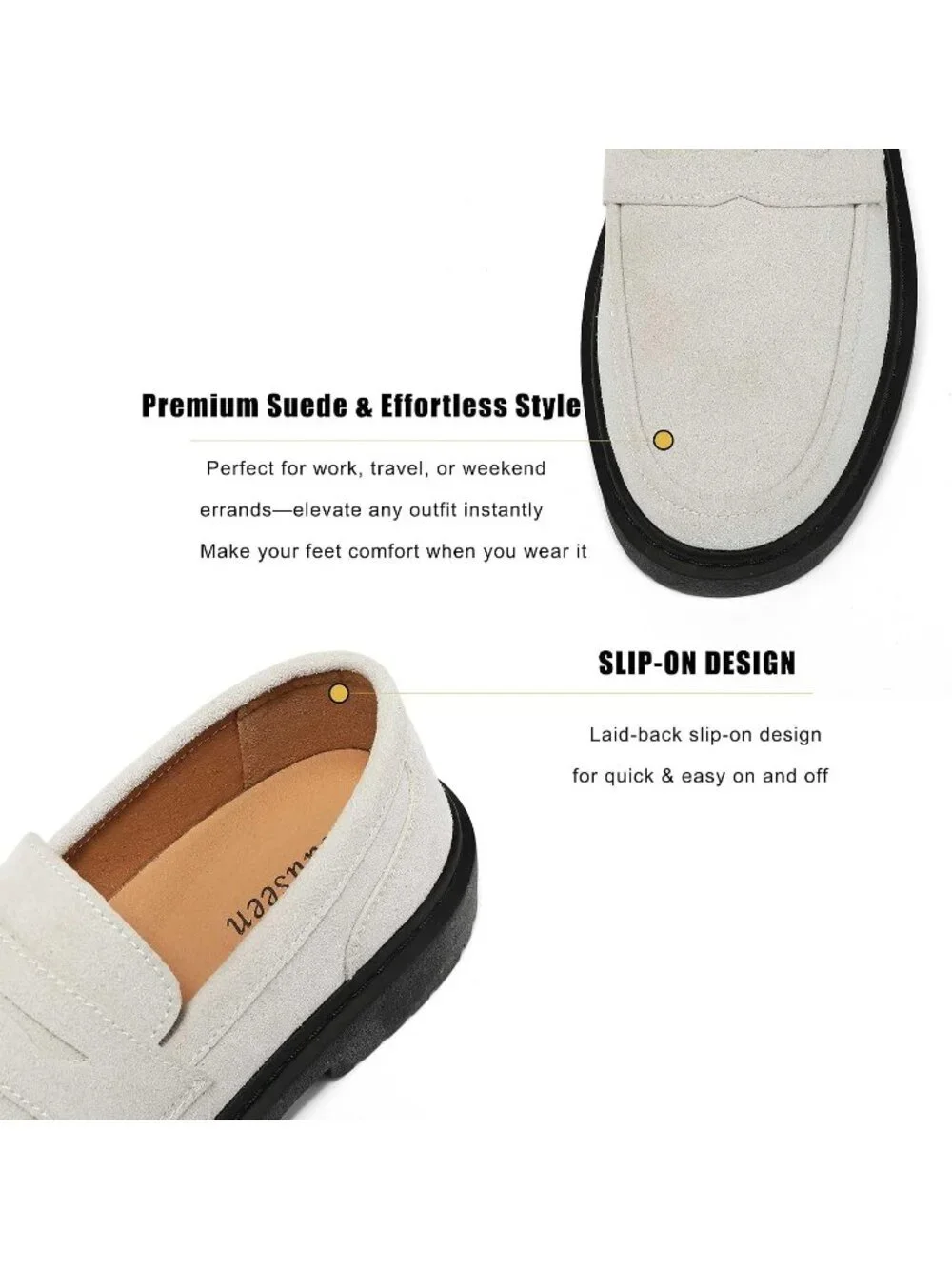 🆕Women's Beige Suede Penny Loafers Lightweight Slip On Comfortable Shoes